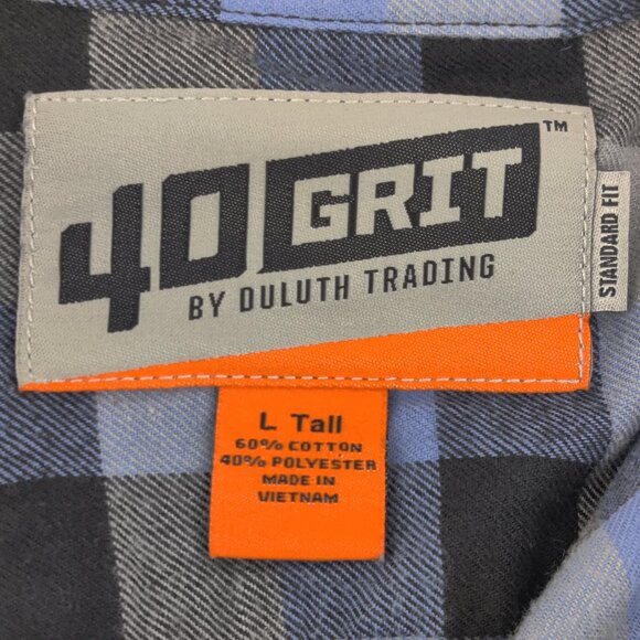 Duluth Trading 40 Grit Flannel Shirt Mens Large Tall Blue Gray Plaid Long Sleeve - Picture 7 of 12